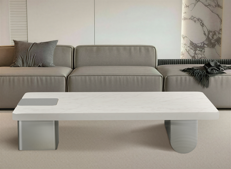 Table basse Unity, marbre naturel 140x80 cm, Blanc
