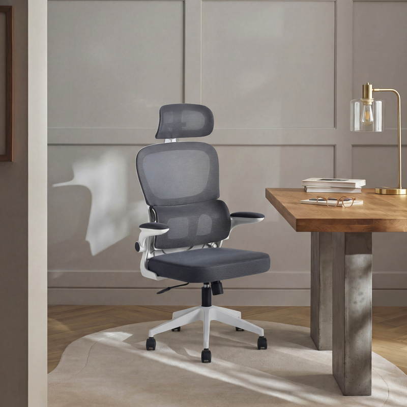 Fauteuil de bureau 889, ergonomique et réglable, Blanc
