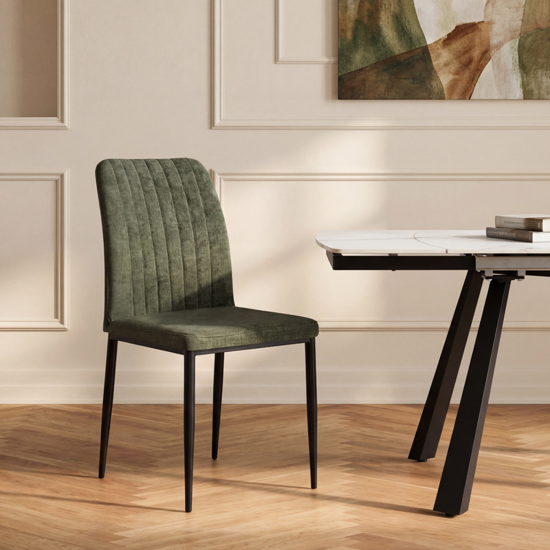 Chaise de salle à manger 6283, capitonnée pieds en métal, Vert
