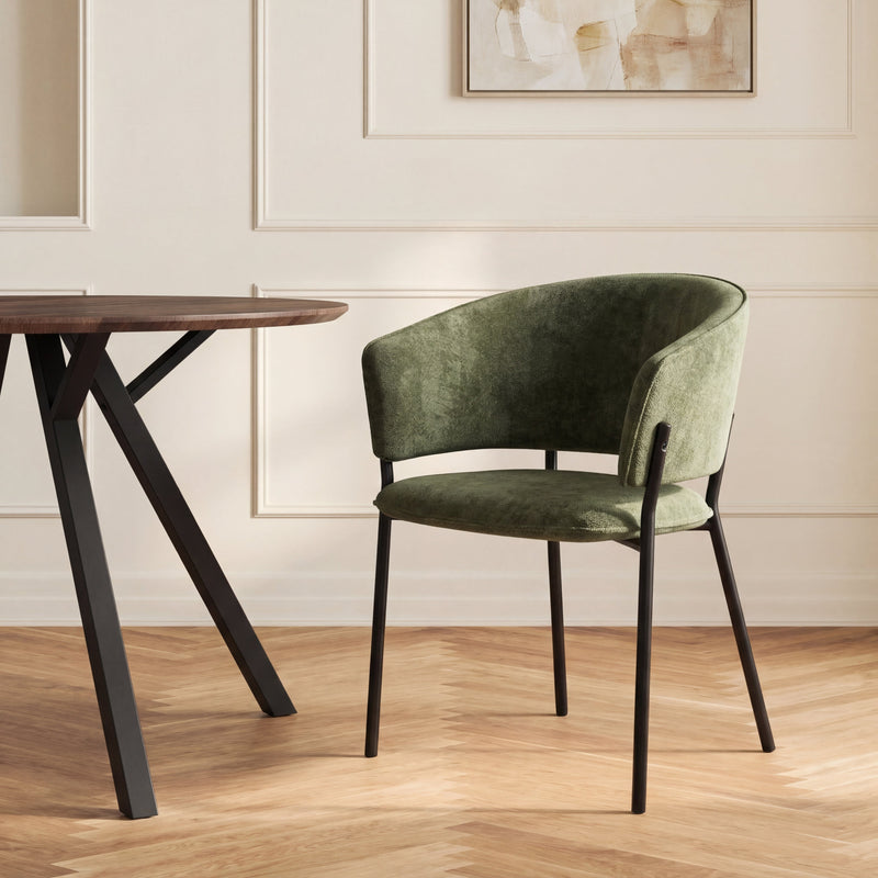 Chaise de salle à manger 6364, rembourrée style loft, Vert
