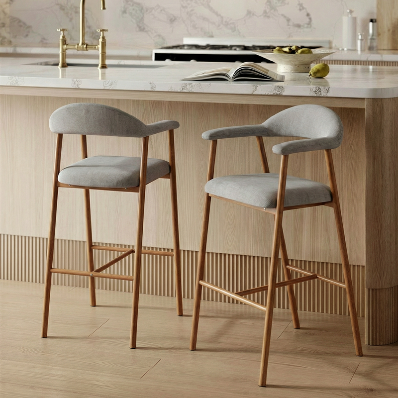 Tabouret de bar 6326H, rembourré style loft, Gris clair
