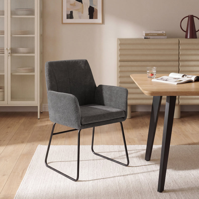 Chaise de salle à manger 6400, rembourrée sur pied luge, Gris foncé
