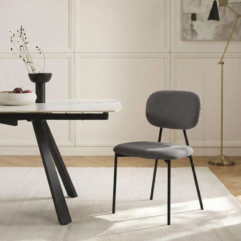 Chaise de salle à manger 6101, rembourrée, pieds en métal, Gris
