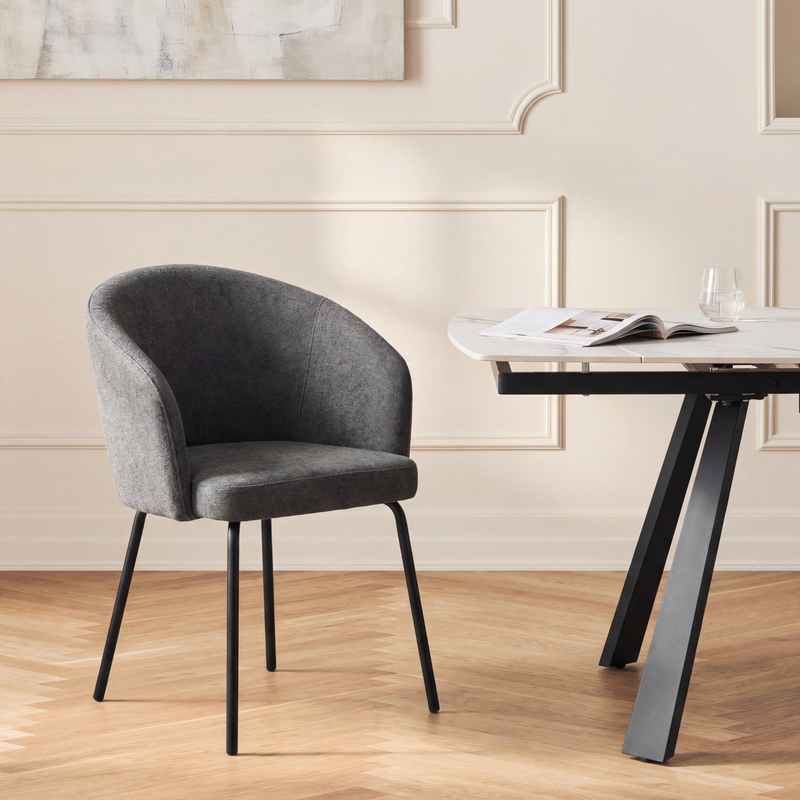 Chaise de salle à manger 6010, assise baquet rembourrée, Gris foncé
