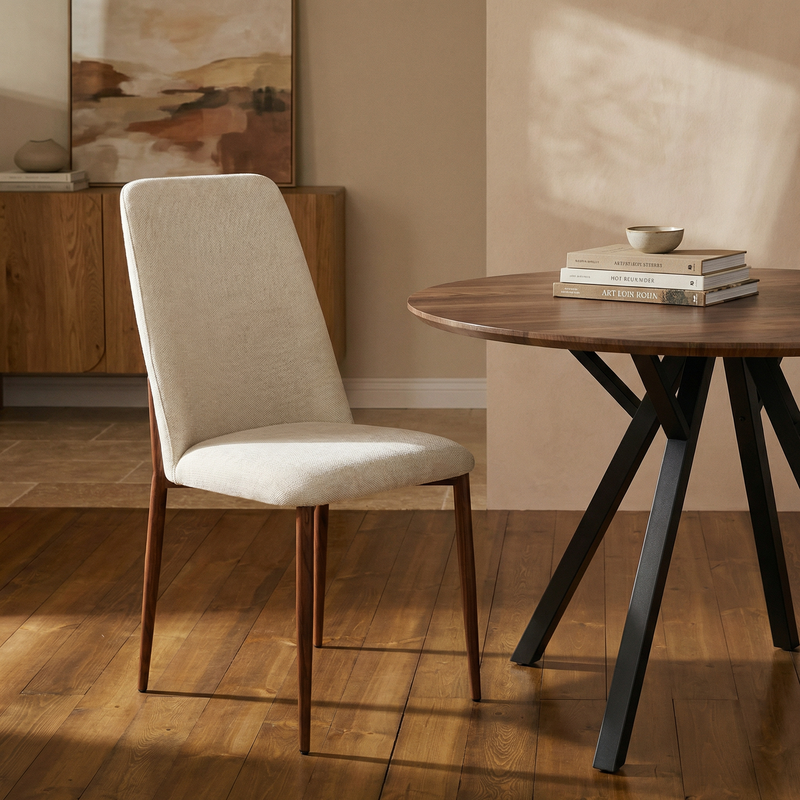 Chaise de salle à manger 6385, rembourrée et pieds en métal, Crème
