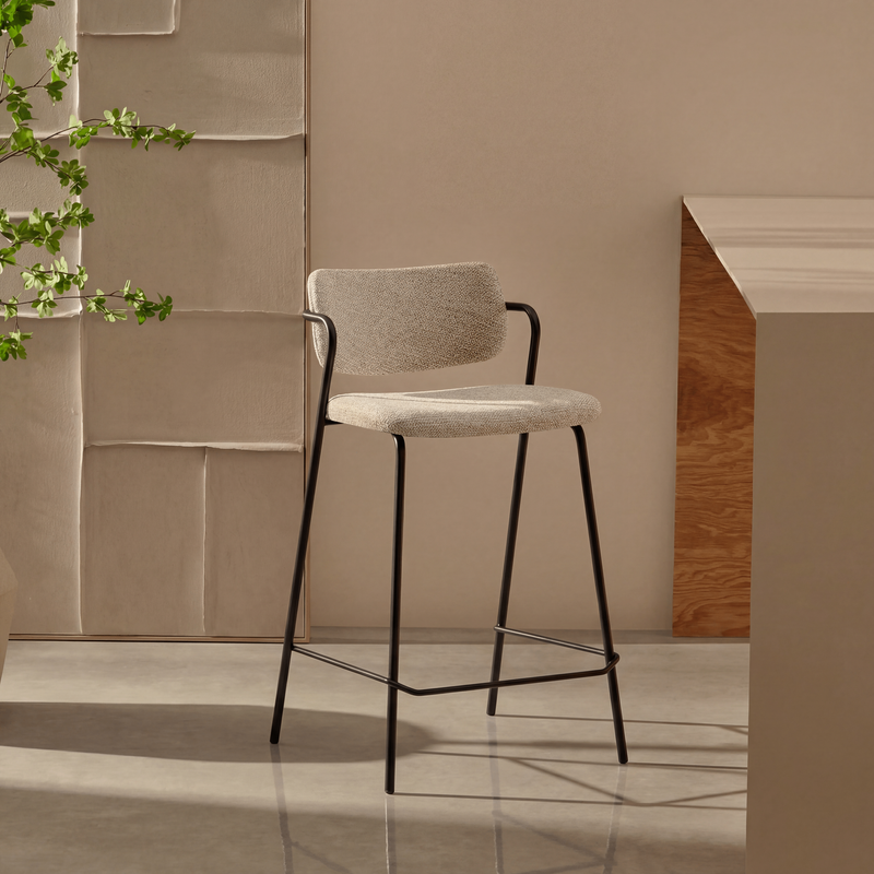 Tabouret de bar 6057H, rembourré avec pieds en métal, Beige
