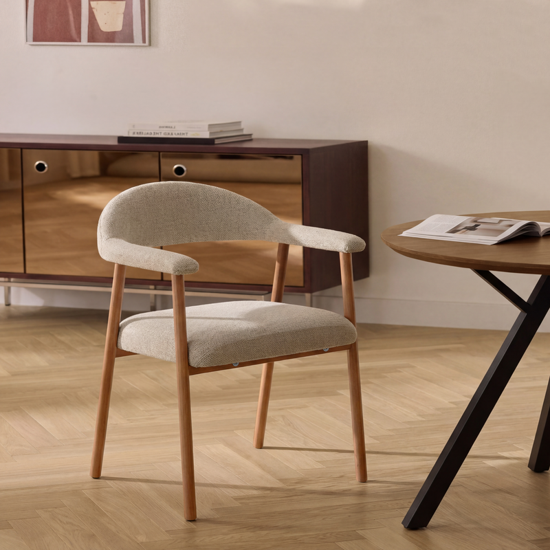 Chaise de salle à manger 6326, rembourrée pieds en acier, Beige clair
