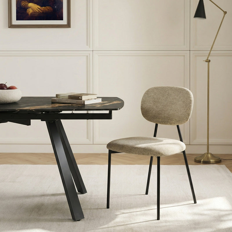 Chaise de salle à manger 6101, rembourrée, pieds en métal, Beige
