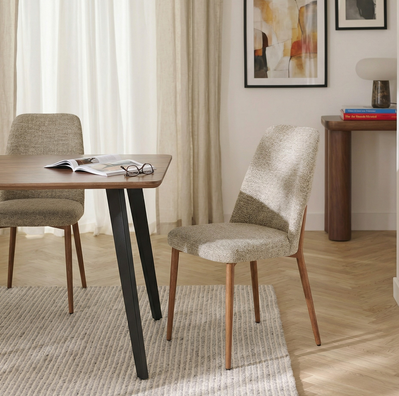 Chaise de salle à manger 6385, rembourrée et pieds en métal, Beige
