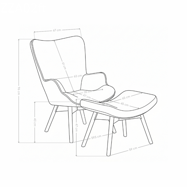 Fauteuil ZZA02FT avec repose-pieds, pieds en orme
