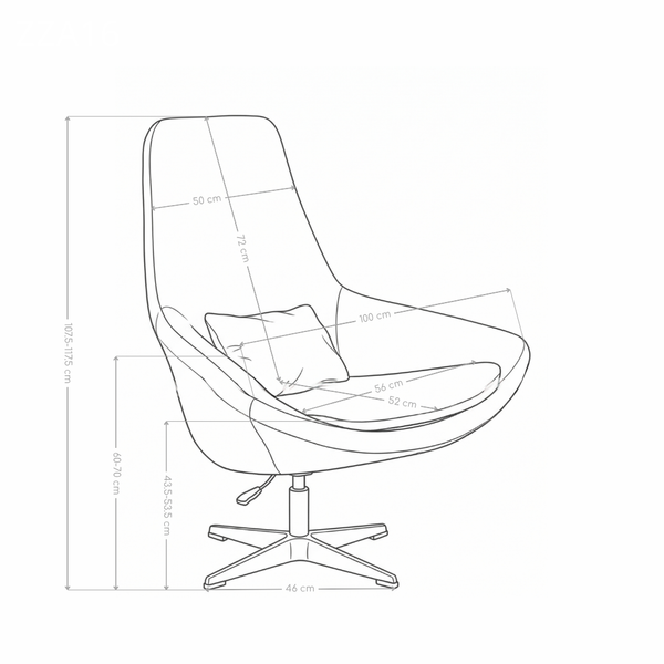 Fauteuil pivotant ZZA16, avec coussin et pieds en métal