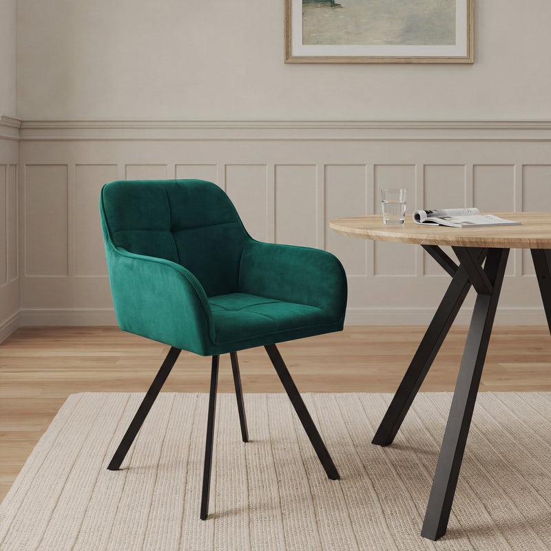Chaise de salle à manger Aetheria, en velours et acier, Vert
