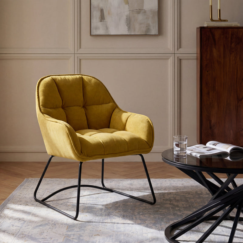Fauteuil Verona, tissu et pieds en acier, Jaune
