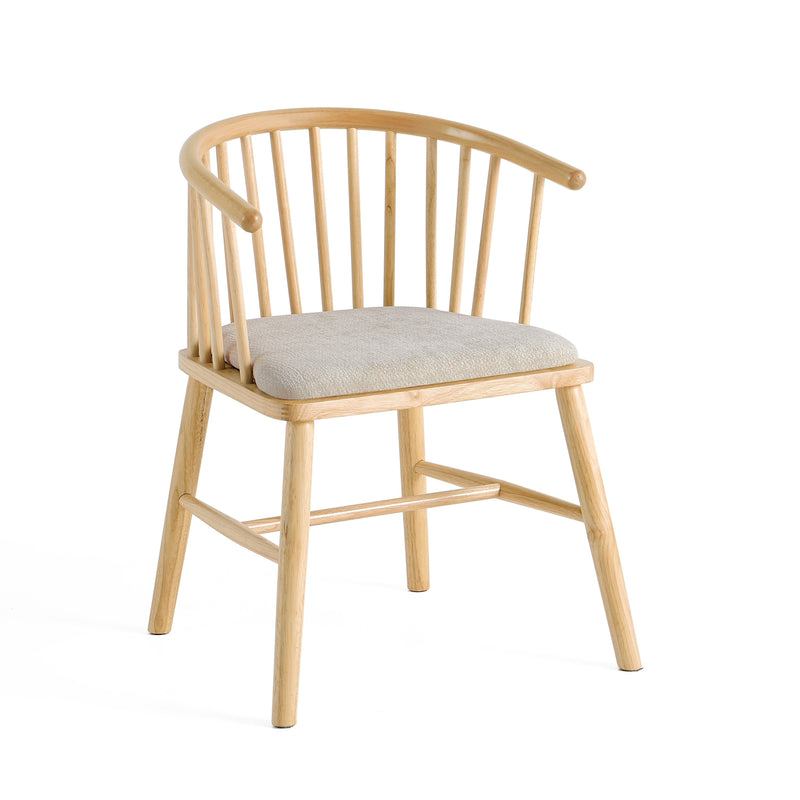 Chaise HSC2517, à barreaux et assise tapissée, Beige clair
