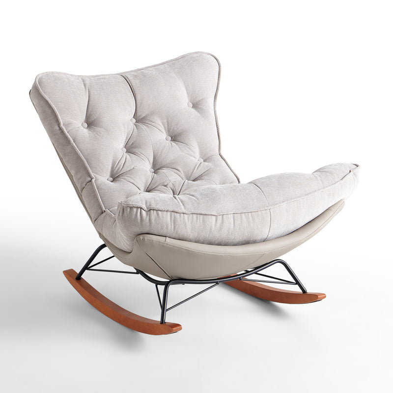 Fauteuil à bascule M-193, tissu et pieds en bois, Gris clair
