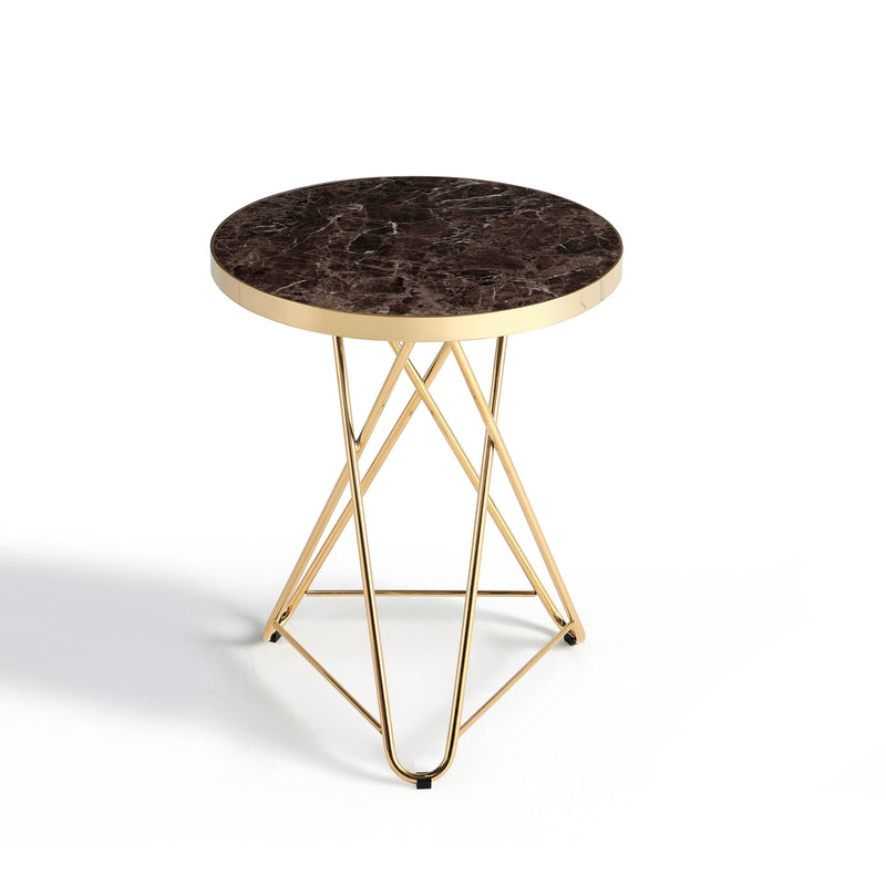 Table ronde 3-1G, Ø60 cm effet marbre, Marron
