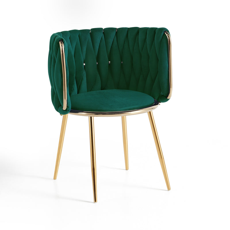 Chaise de salle à manger 1290, velours et dossier tressé, Vert
