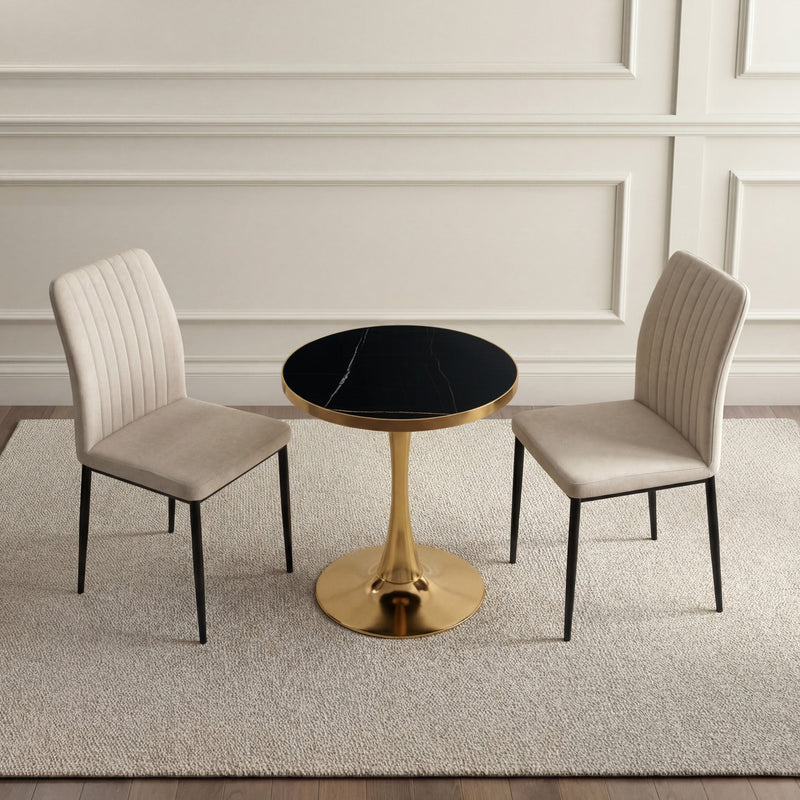 Table ronde SD2540, Ø60cm effet marbre, Noir
