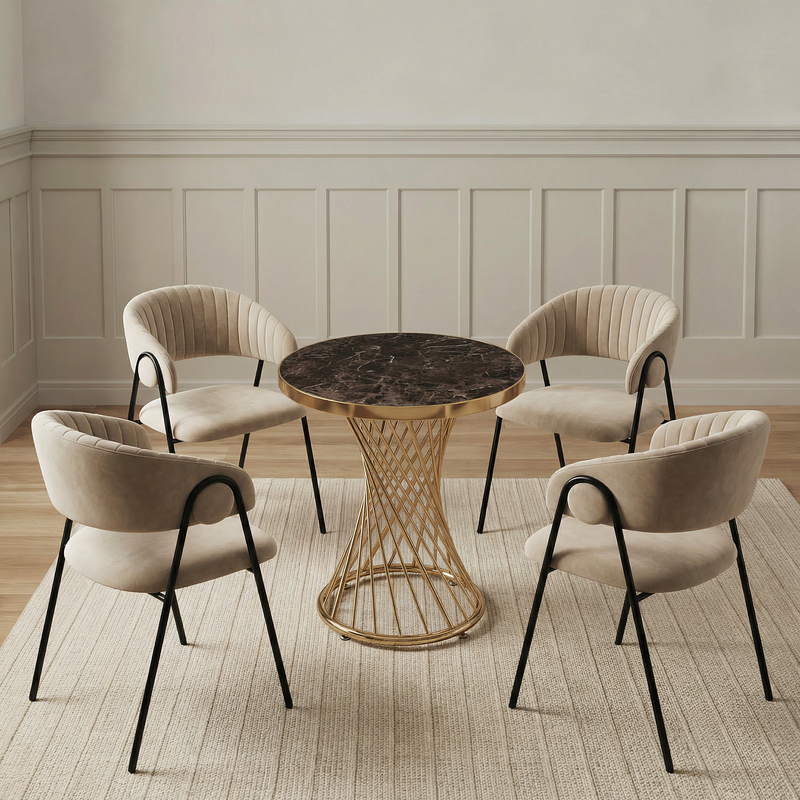 Table ronde SDT2530, Ø60 cm plateau marbre, Marron
