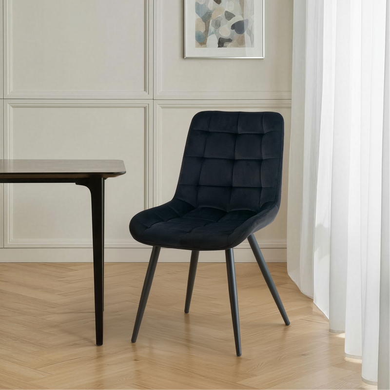Chaise de salle à manger DR2516, velours et acier, Noir
