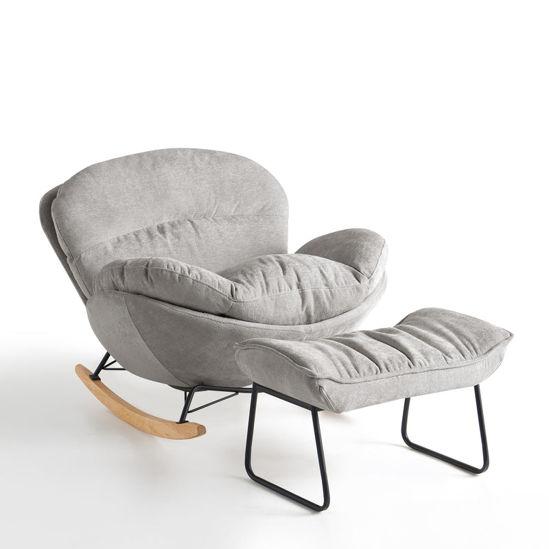 Fauteuil à bascule S-15, avec repose-pieds et patins en bois, Gris clair
