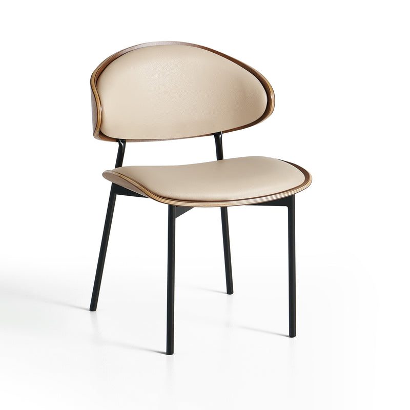Chaise de salle à manger MOON, similicuir et pieds en acier, Crème
