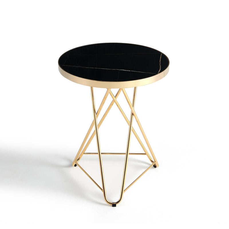 Table ronde 3-1G, Ø60 cm effet marbre, Noir
