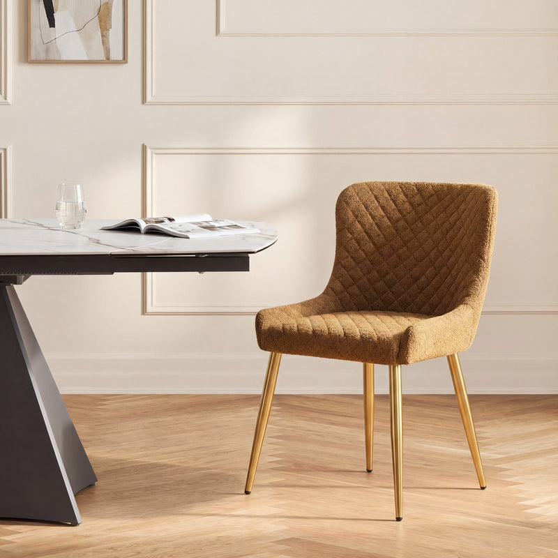 Chaise de salle à manger SD2520, capitonnée structure acier, Caramel
