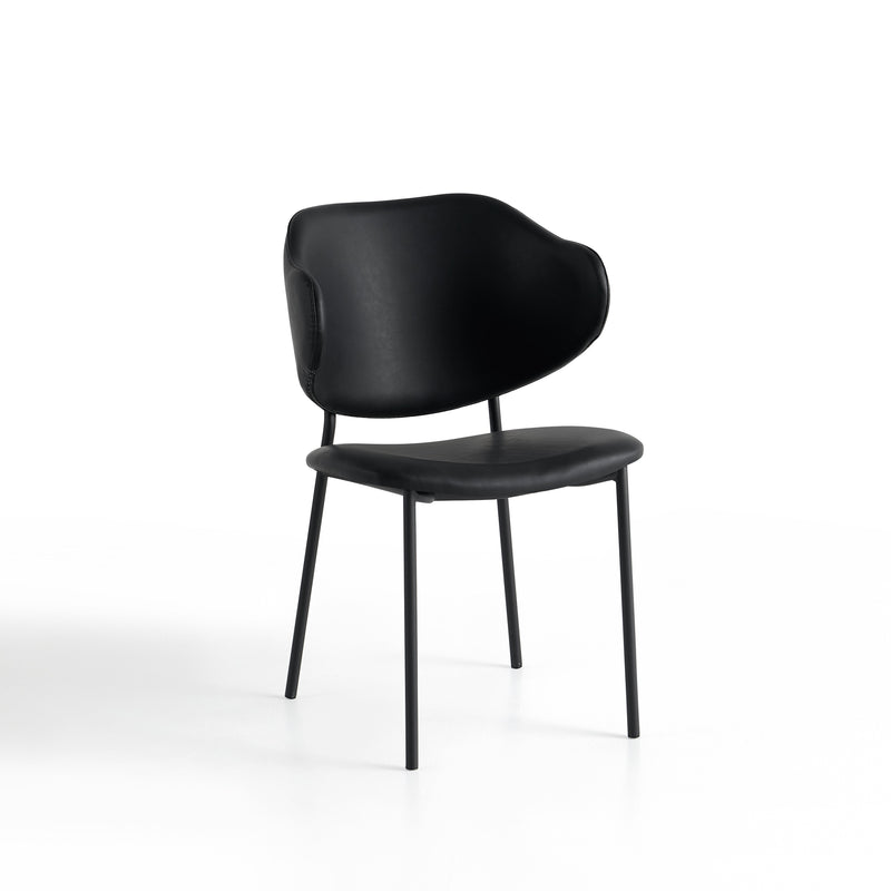 Chaise de salle à manger 6197, similicuir et pieds en acier, Noir
