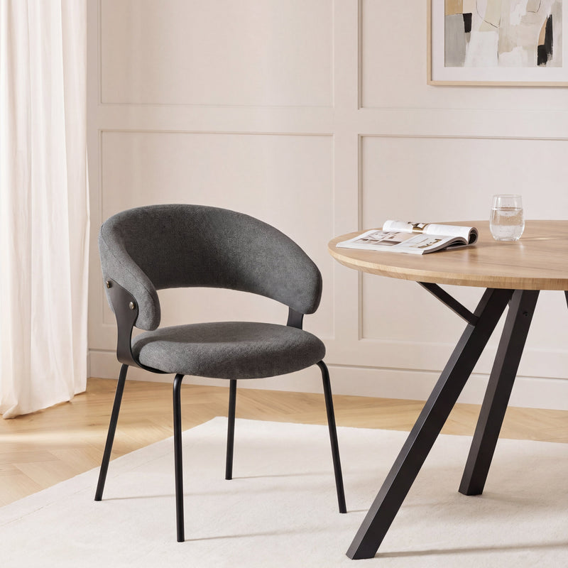 Chaise de salle à manger 6393, rembourrée avec pieds en métal, Gris
