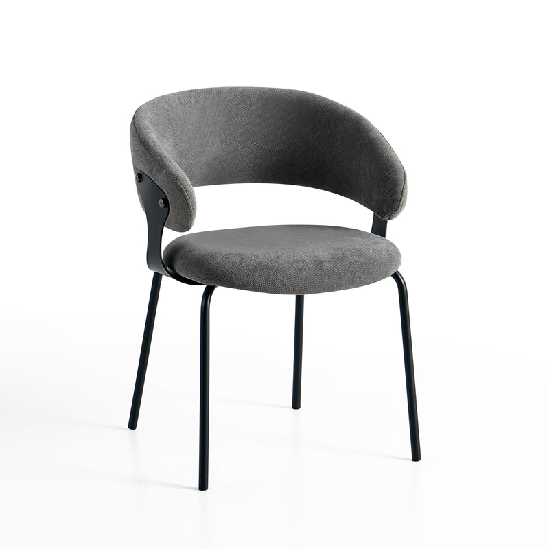 Chaise de salle à manger 6393, rembourrée avec pieds en métal, Gris
