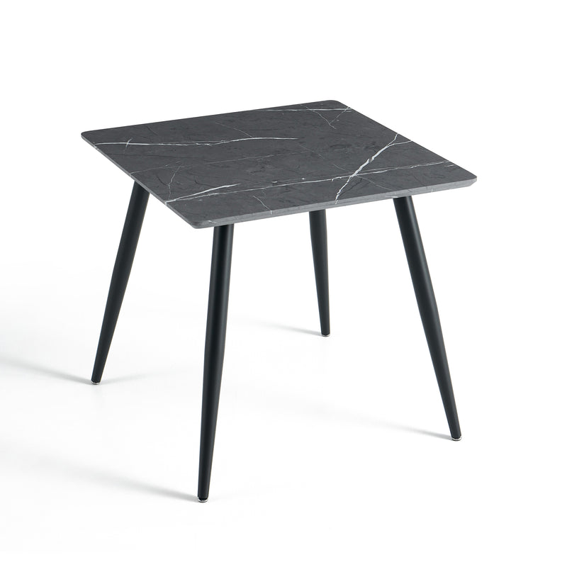 Table à manger HT-11, carrée 80 cm pieds en acier, Chêne, marbre gris foncé
