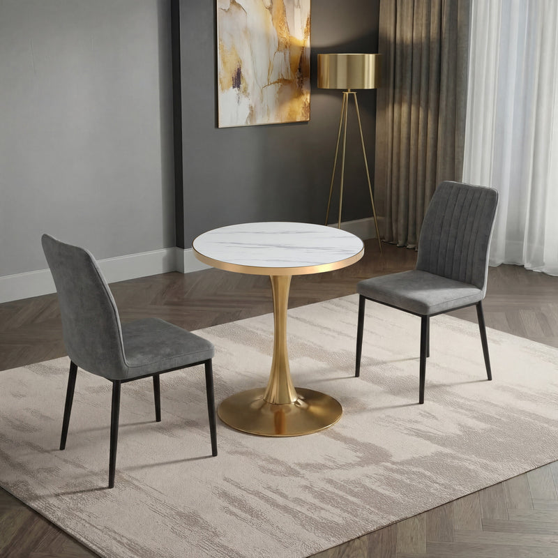 Table ronde SD2540, Ø60cm effet marbre, Blanc
