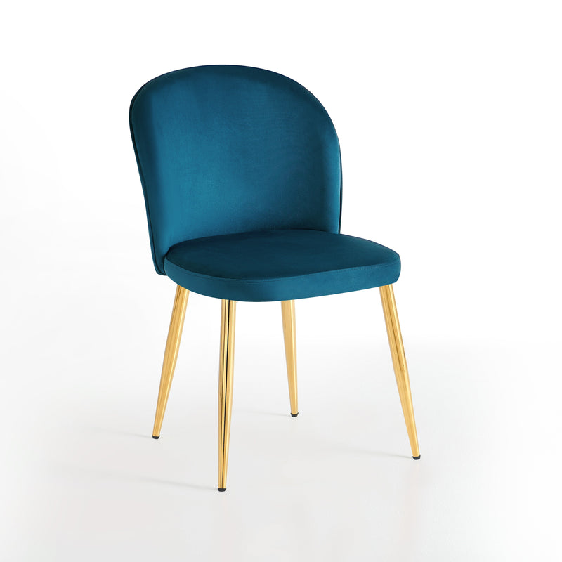 Chaise de salle à manger SD2507, velours et pieds en acier, Bleu canard
