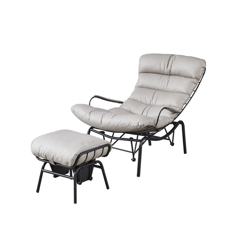 Fauteuil de relaxation Loften, similicuir et pieds en acier, Beige
