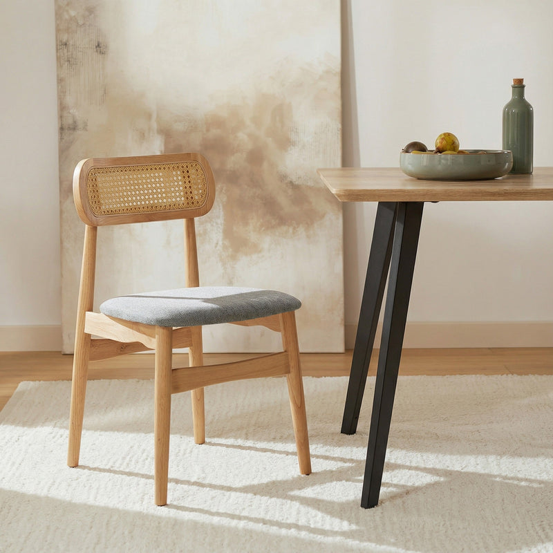 Chaise HSC2513, tapissée avec dossier en rotin, Gris

