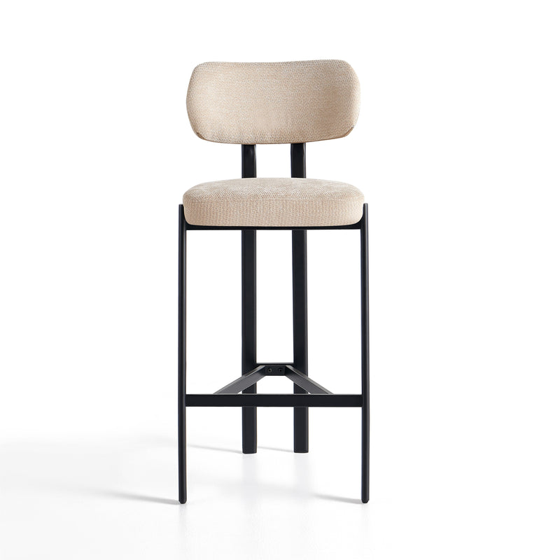 Tabouret de bar DR2514, assise tapissée pieds en acier, Beige clair
