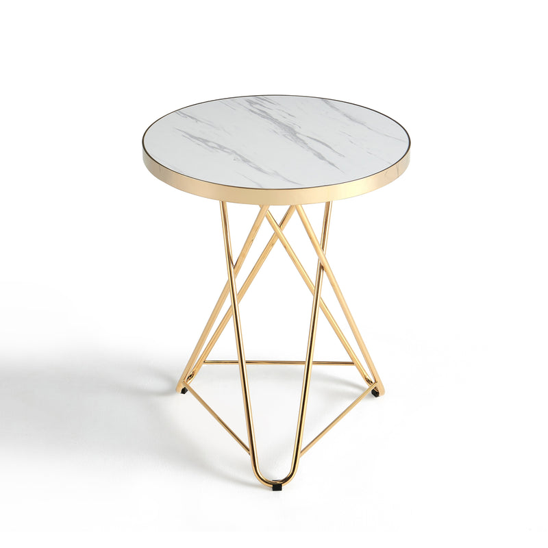 Table ronde 3-1G, Ø60 cm effet marbre, Blanc
