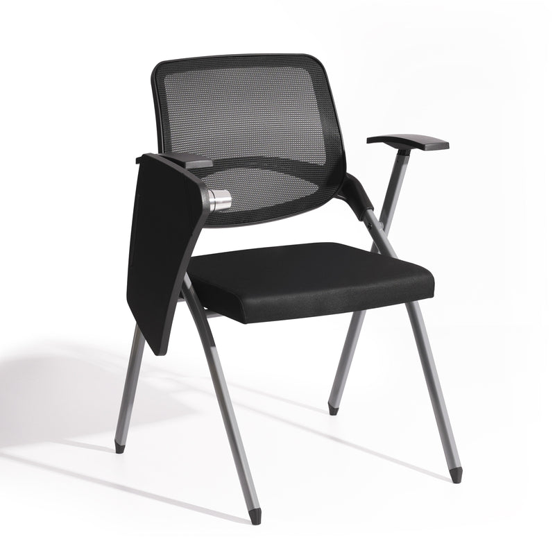 Chaise de conférence A6, avec tablette et résille, Noir, avec tablette, cadre gris foncé
