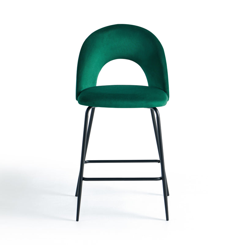 Tabouret de bar 3099, en velours et pieds en acier, Vert
