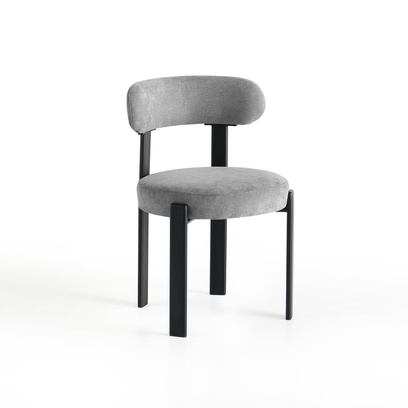 Chaise de salle à manger HT1242, dossier arrondi et pieds métal, Gris
