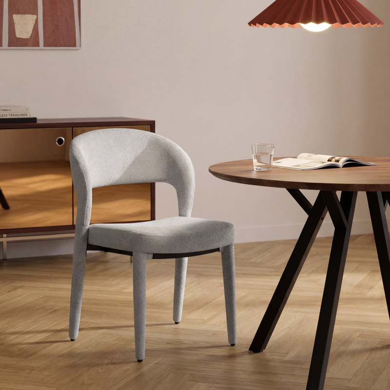 Chaise de salle à manger SK05, rembourrée avec pieds en métal, Gris clair
