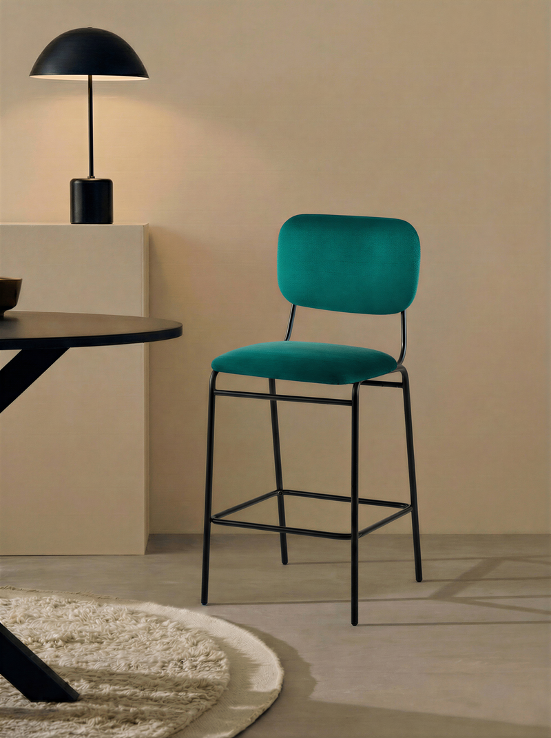Tabouret de bar DR256, velours et pieds en acier, Vert
