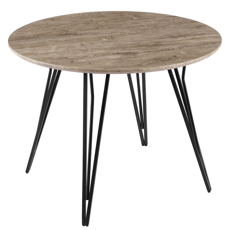 Table à manger ronde HT-04, style loft, Chêne gris
