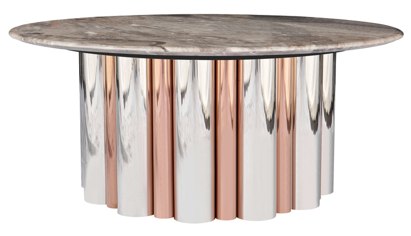 Table basse ronde Column, pierre naturelle 90x90 cm, Marron
