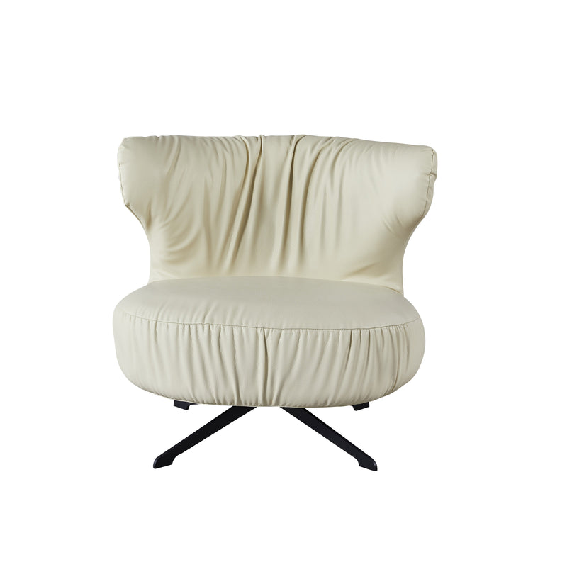 Fauteuil pivotant Genova, en similicuir et pieds en acier, Crème
