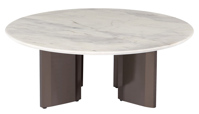 Table basse ronde Still, pierre naturelle et acier, Blanc
