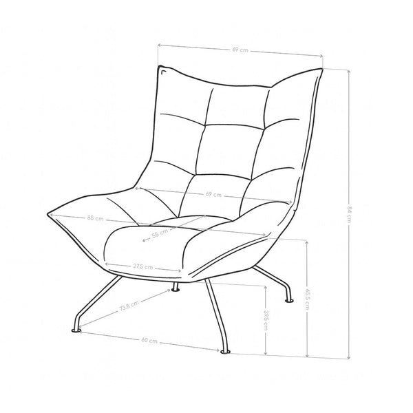 Fauteuil Ferrara, pieds en acier et tissu de qualité