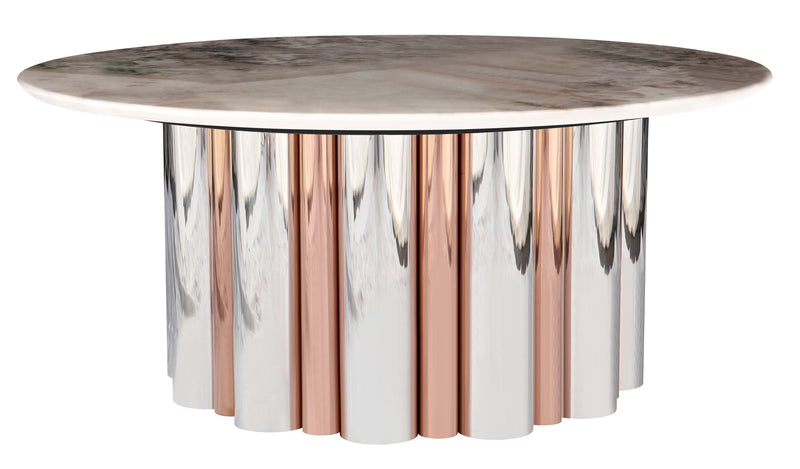 Table basse ronde Column, pierre naturelle 90x90 cm, Blanc
