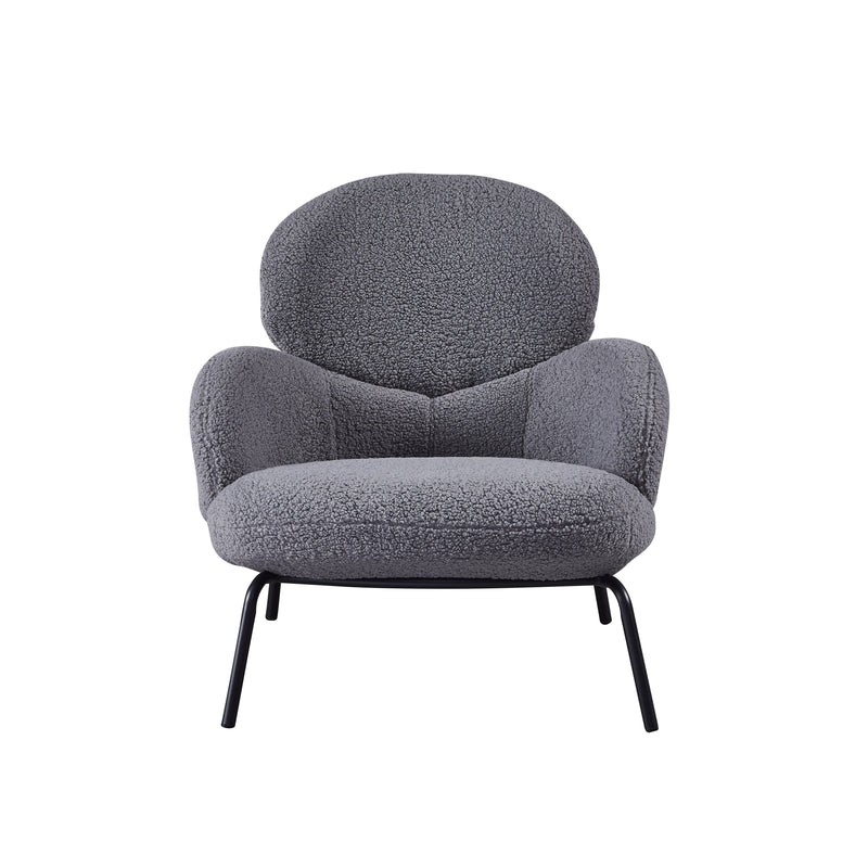 Fauteuil Bloom, tissu bouclé et pieds en acier, Gris
